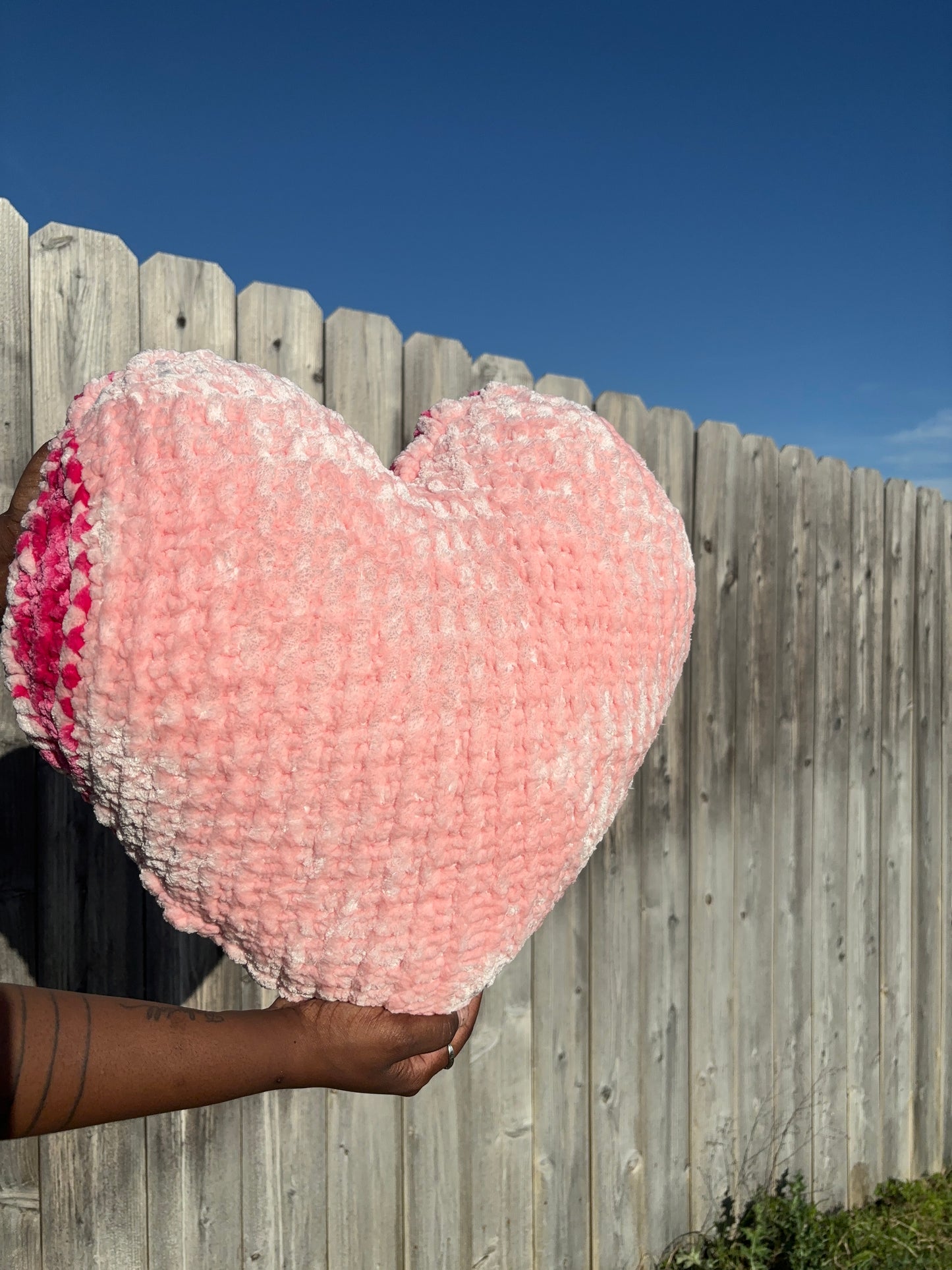 Pink Bubblegum Velvet Knitted Heart Pillow (Made to Order)