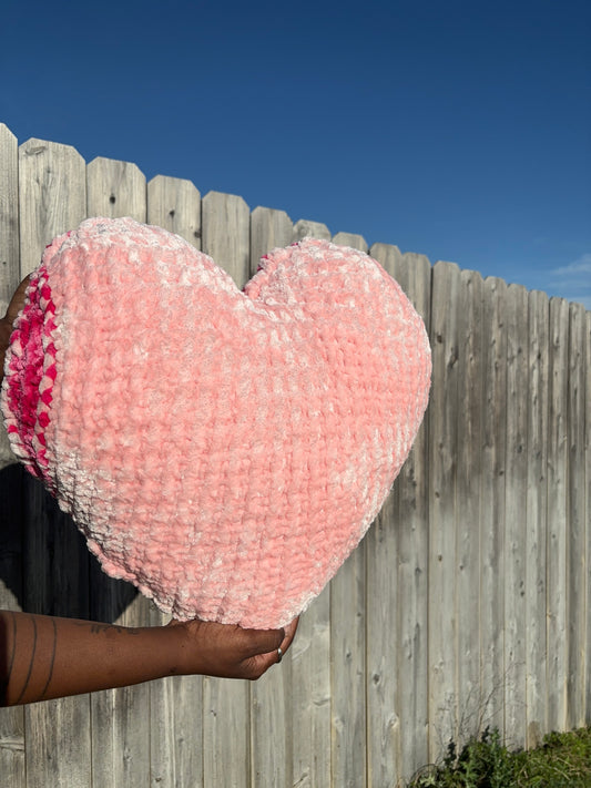 Pink Bubblegum Velvet Knitted Heart Pillow (Made to Order)