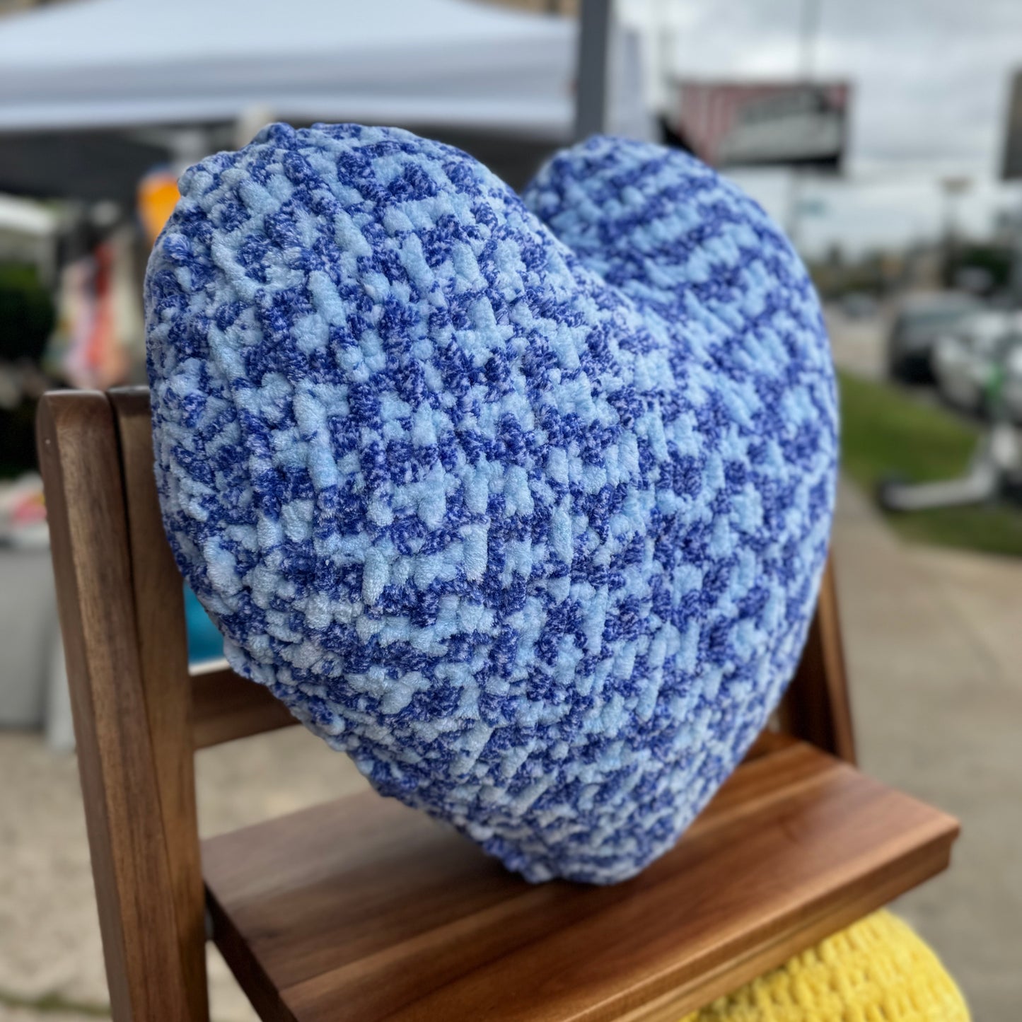 Blue Dream Knitted Heart Pillow (Made to Order)
