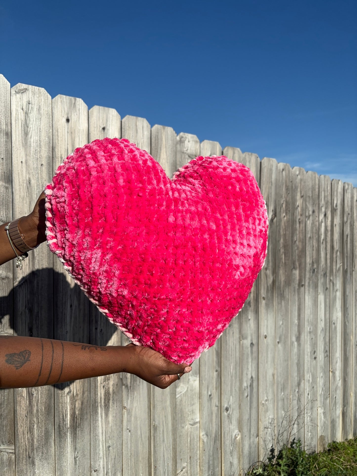Pink Bubblegum Velvet Knitted Heart Pillow (Made to Order)