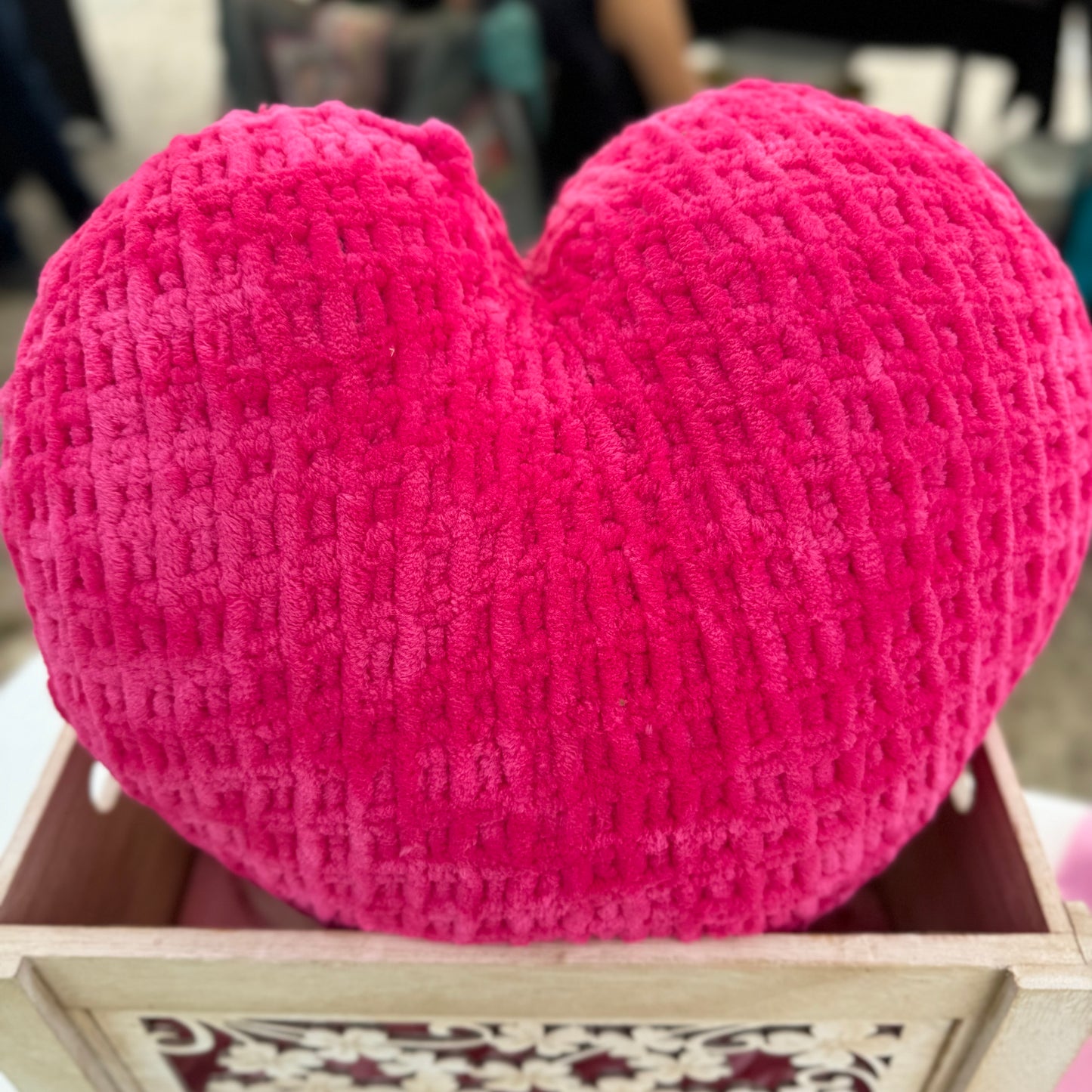 Hot Pink Knitted Heart Pillow (Ready to Ship)
