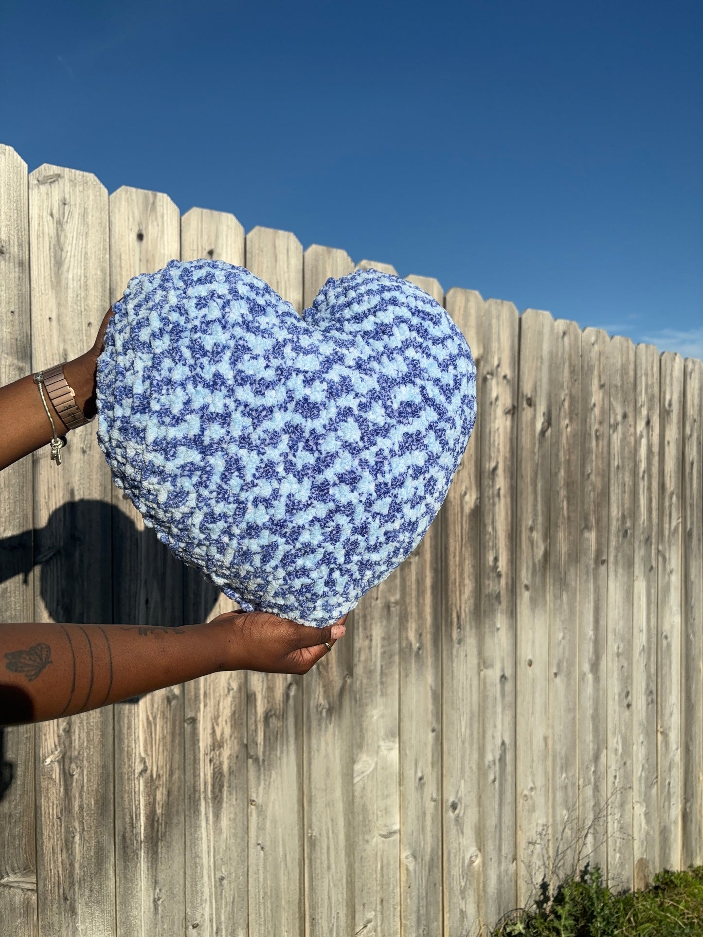 Blue Dream Knitted Heart Pillow (Made to Order)