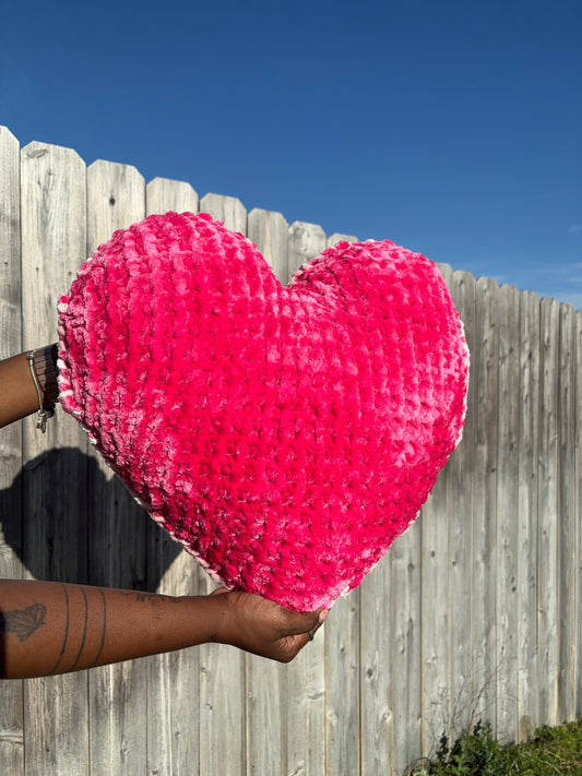 Pink Bubblegum Velvet Knitted Heart Pillow (Made to Order)