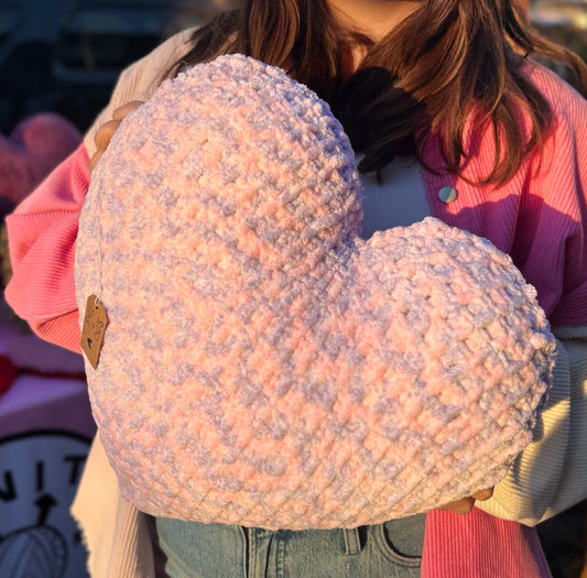 Pink Purple Knitted Heart Pillow (Made to Order)