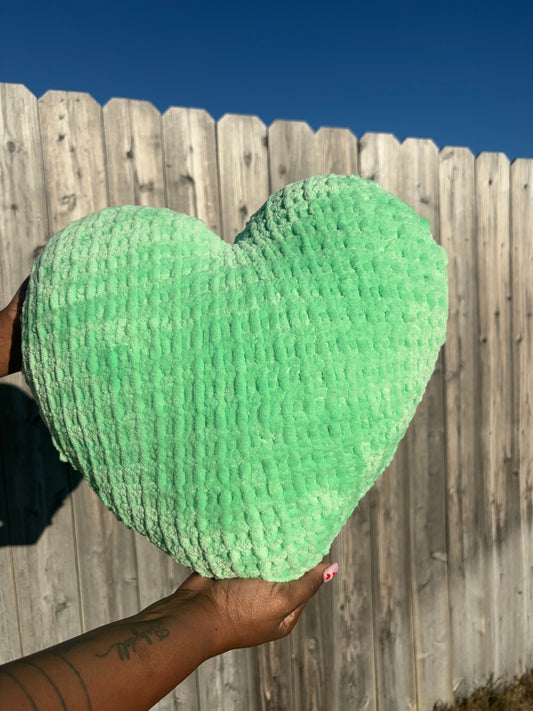 Lime Slime Green Knitted Heart Pillow (Made to Order)