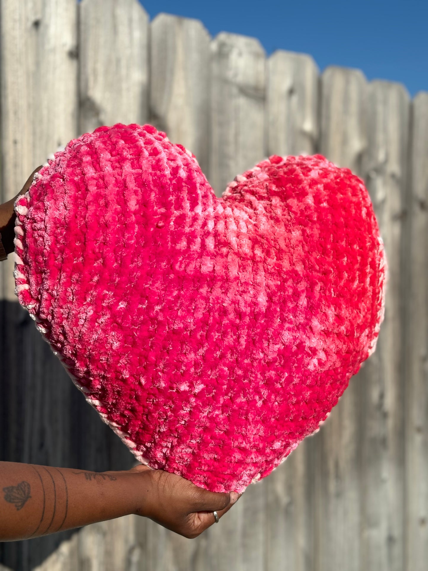 Pink Bubblegum Velvet Knitted Heart Pillow (Made to Order)