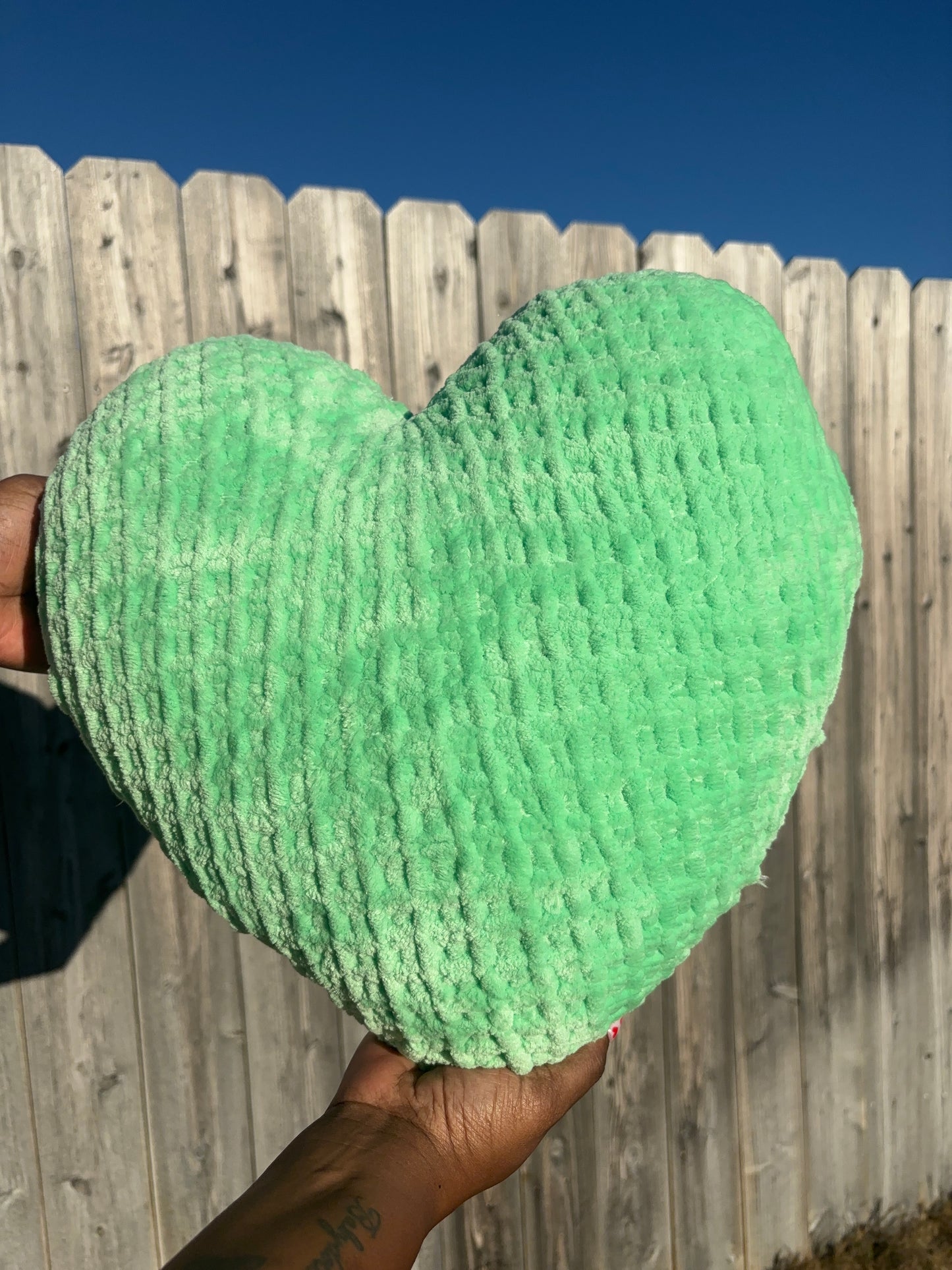 Lime Slime Green Knitted Heart Pillow (Made to Order)