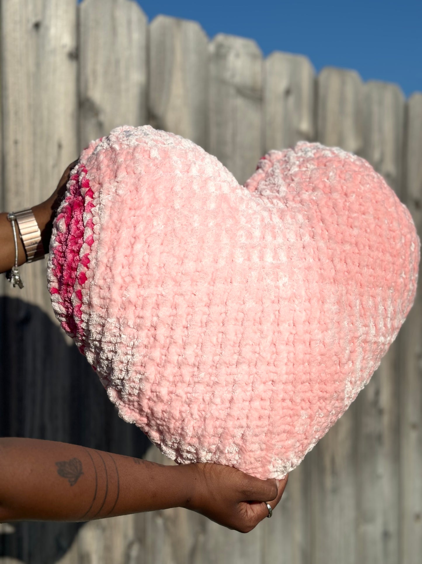Pink Bubblegum Velvet Knitted Heart Pillow (Made to Order)