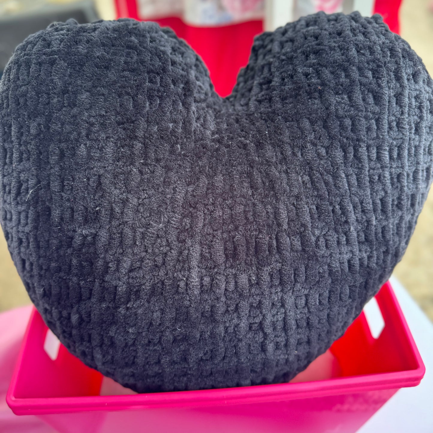 Midnight Black Knitted Heart Pillow (Made to Order)