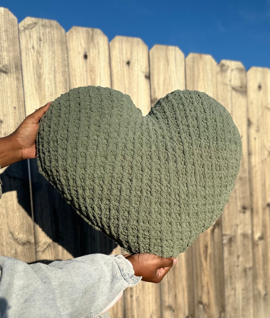 Sage Green Super Knitted Heart Pillow (Made to Order)