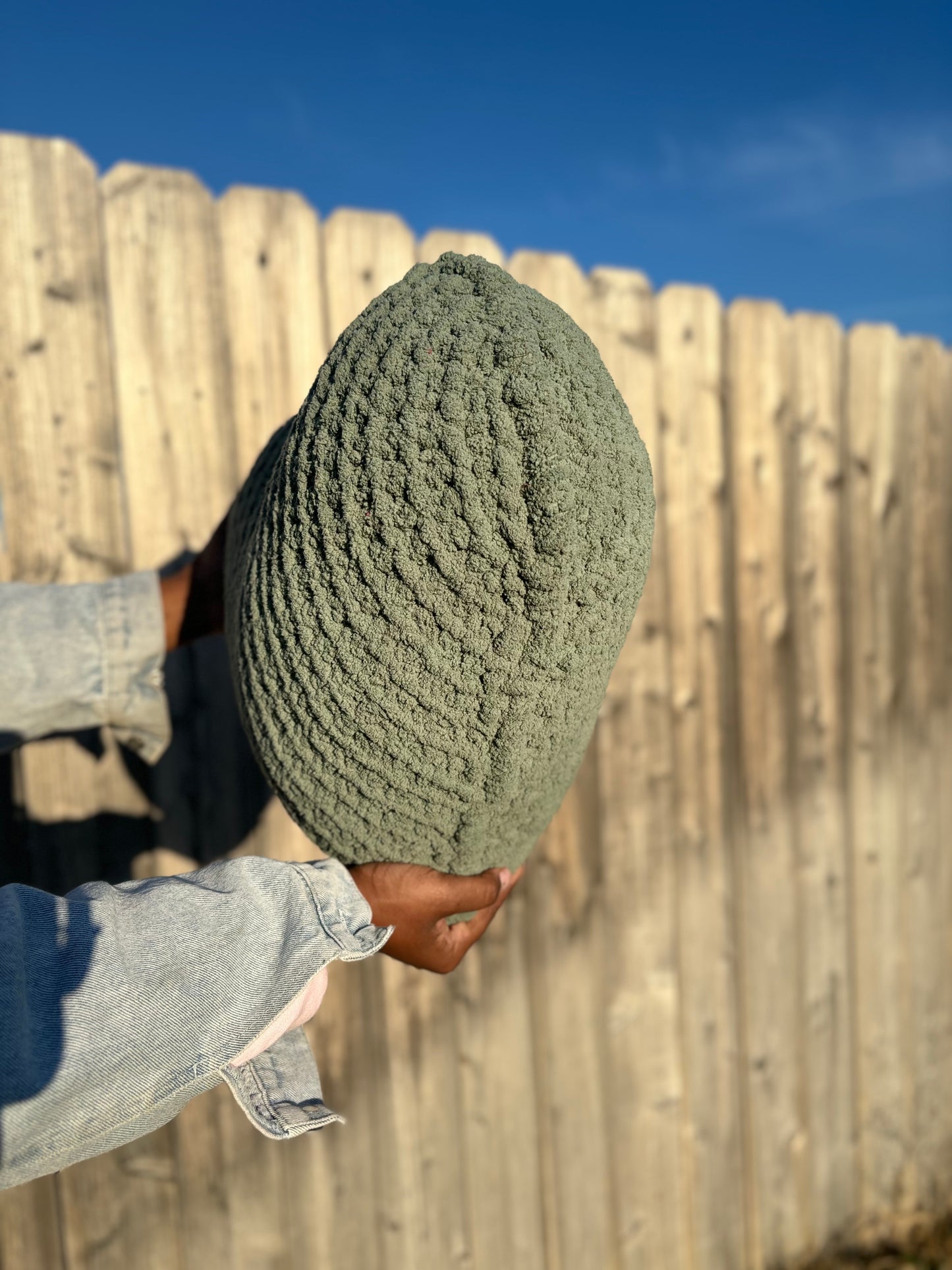 Sage Green Super Knitted Heart Pillow (Made to Order)