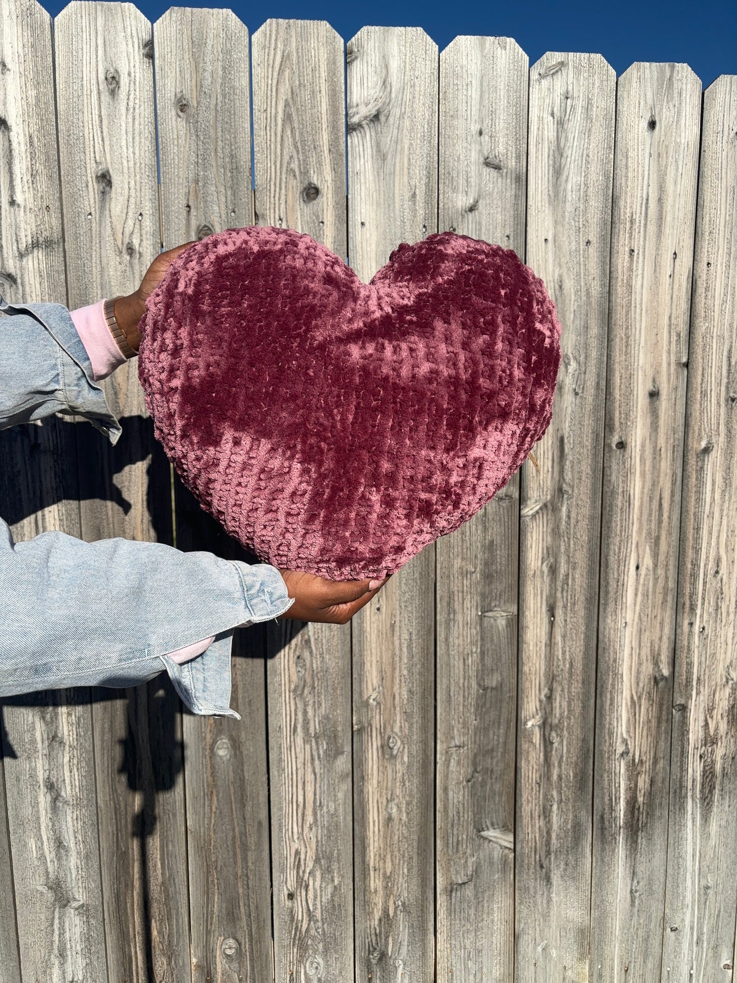 Marvelous Mauve Velvet Knitted Heart Pillow (Made to Order)
