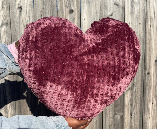 Marvelous Mauve Velvet Knitted Heart Pillow (Made to Order)