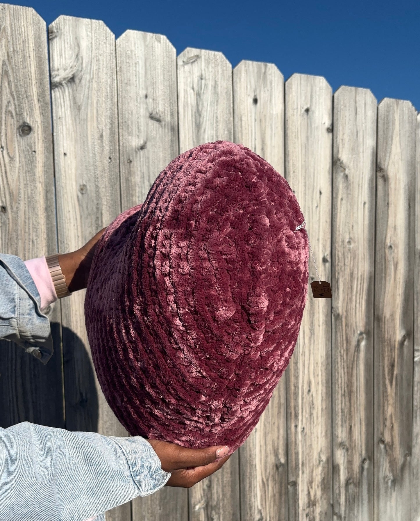 Marvelous Mauve Velvet Knitted Heart Pillow (Made to Order)