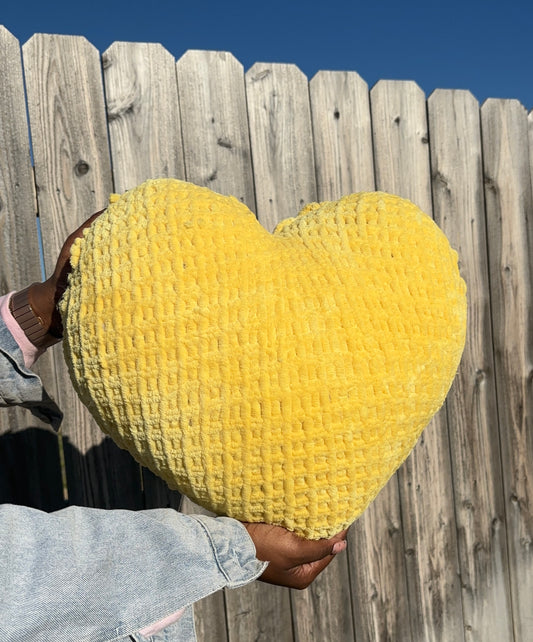 Sunshine Yellow Knitted Heart Pillow (Made to Order)