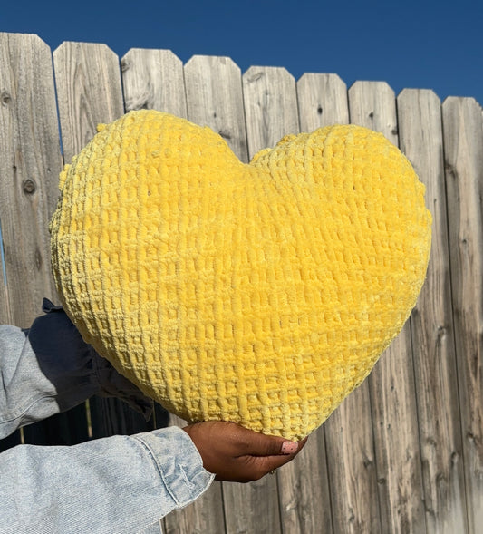 Sunshine Yellow Knitted Heart Pillow (Made to Order)