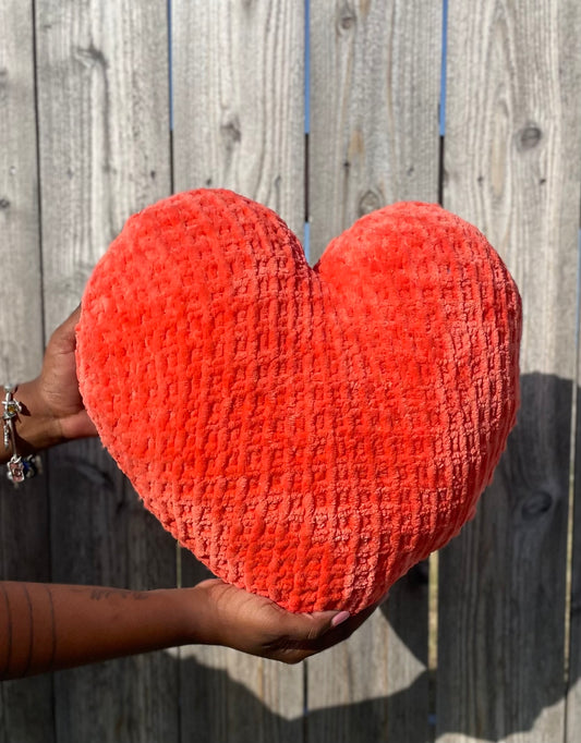 Blood Orange Knitted Heart Pillow (Made to Order)