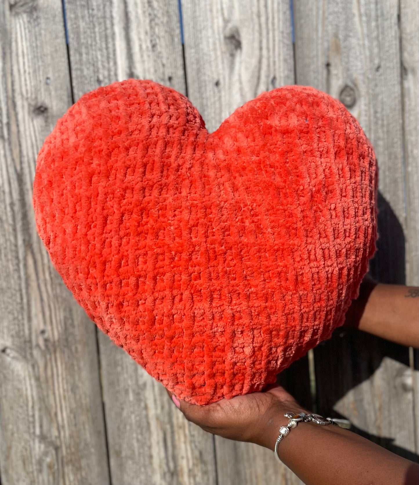 Blood Orange Knitted Heart Pillow (Made to Order)