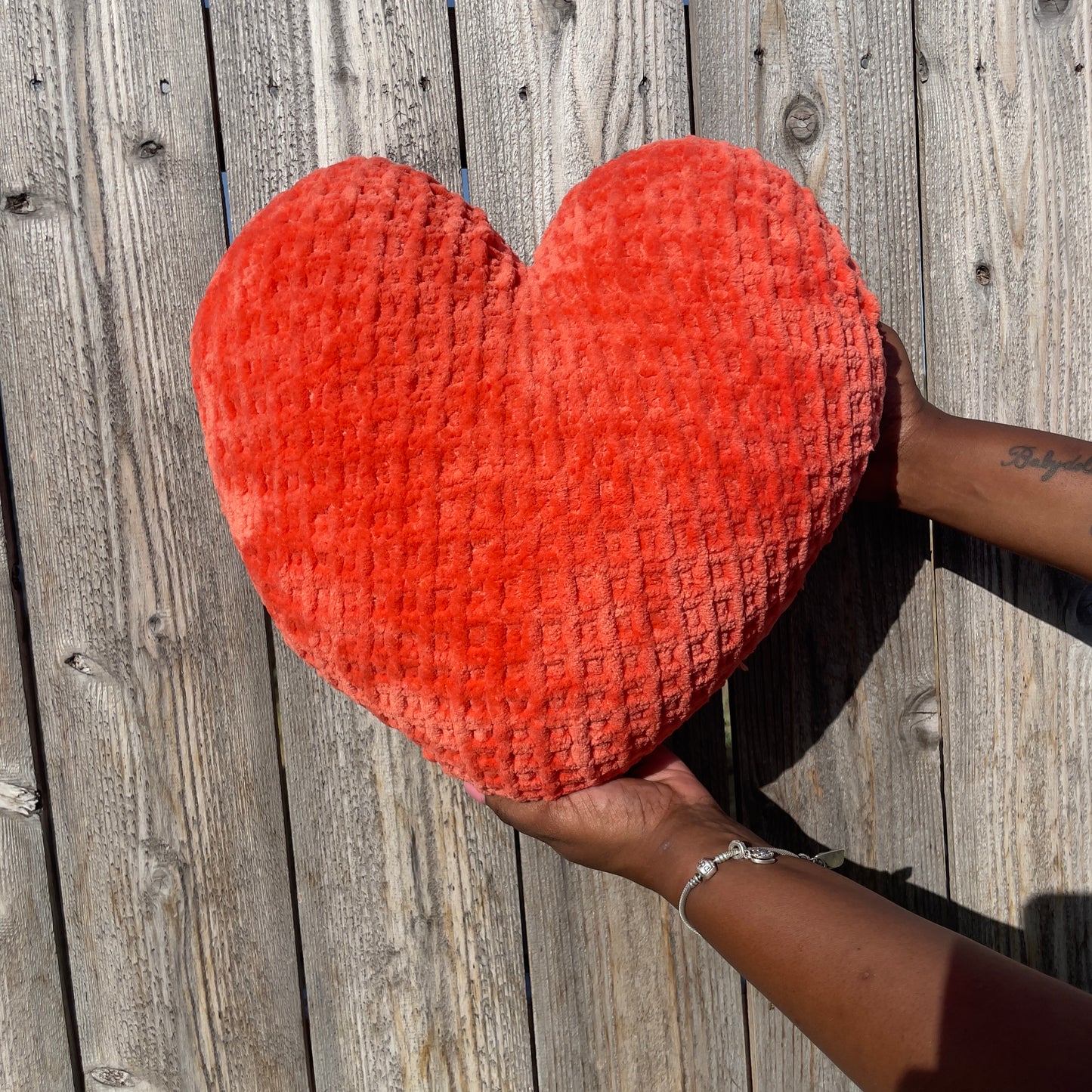 Blood Orange Knitted Heart Pillow (Made to Order)