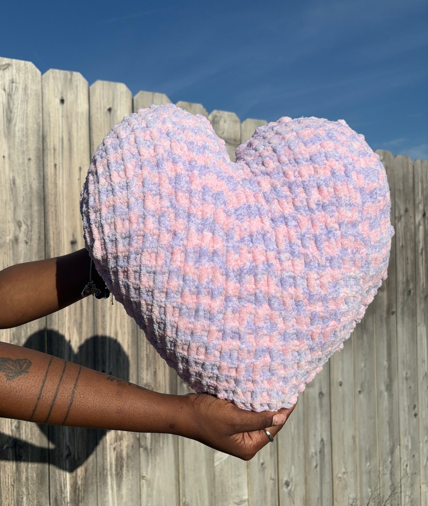 Pink Purple Knitted Heart Pillow (Made to Order)