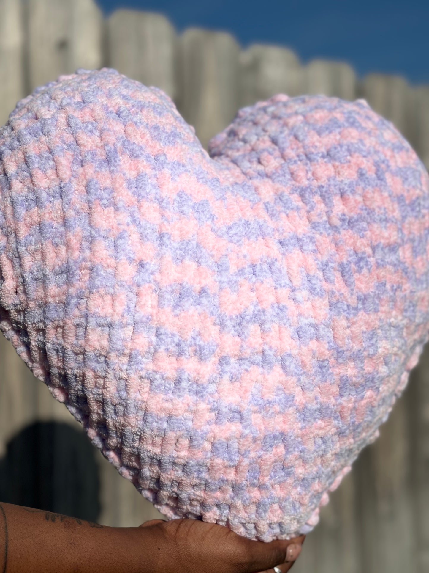 Pink Purple Knitted Heart Pillow (Made to Order)