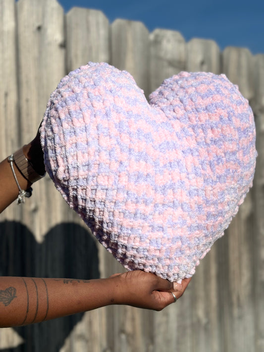 Pink Purple Knitted Heart Pillow (Made to Order)