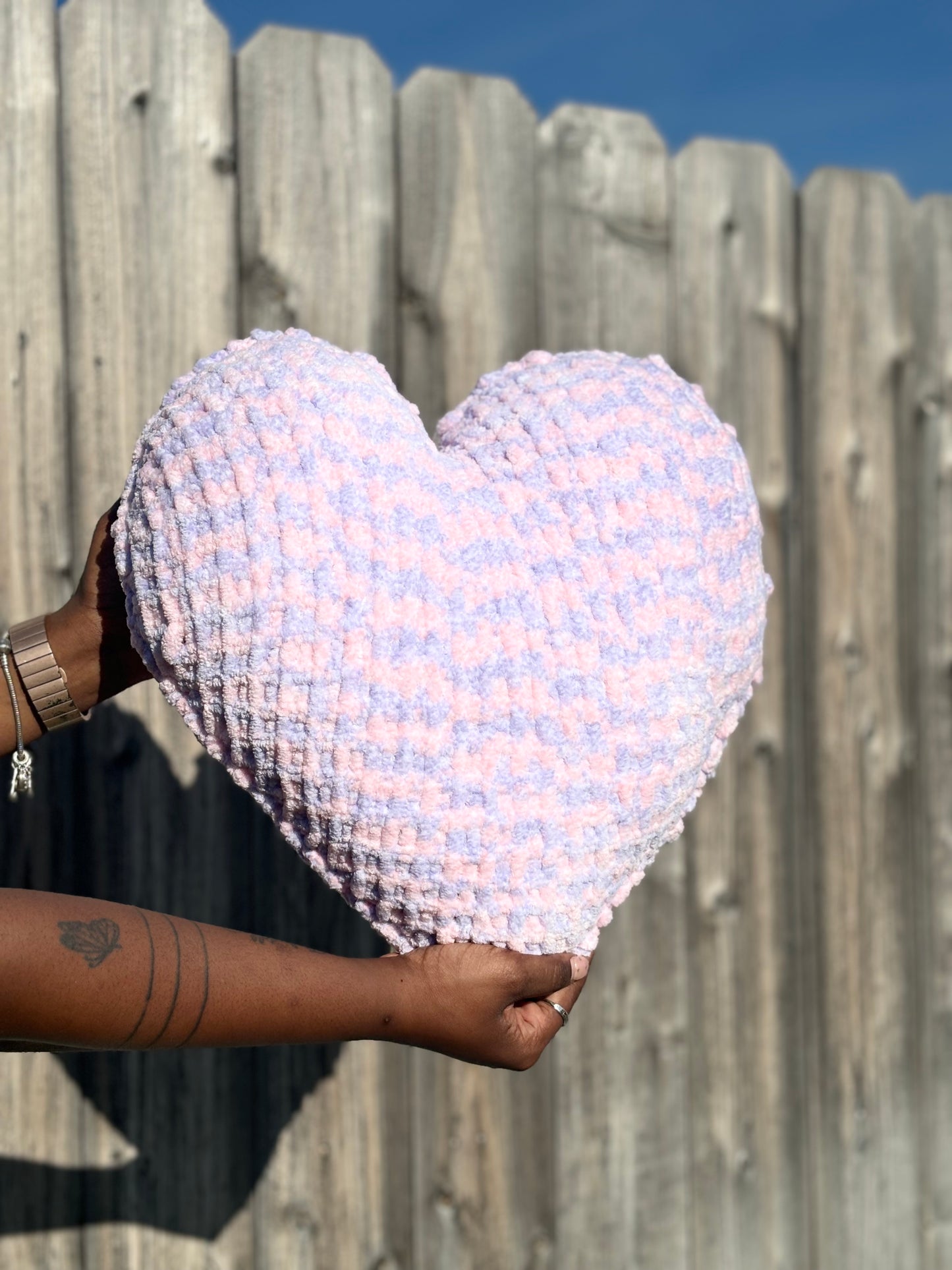 Pink Purple Knitted Heart Pillow (Made to Order)