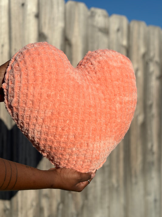 Mrs. Peach Knitted Heart Pillow (Ready to Ship)
