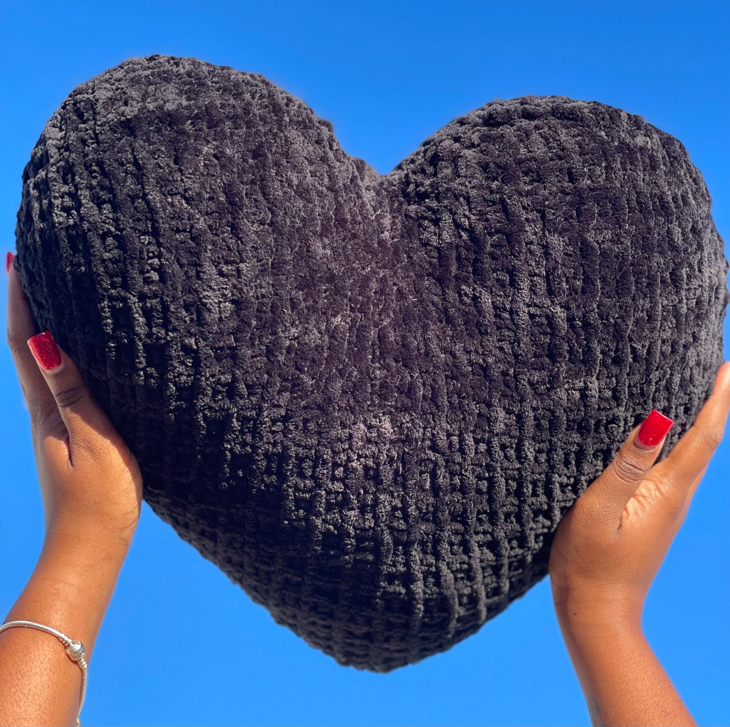 Midnight Black Knitted Heart Pillow (Made to Order)