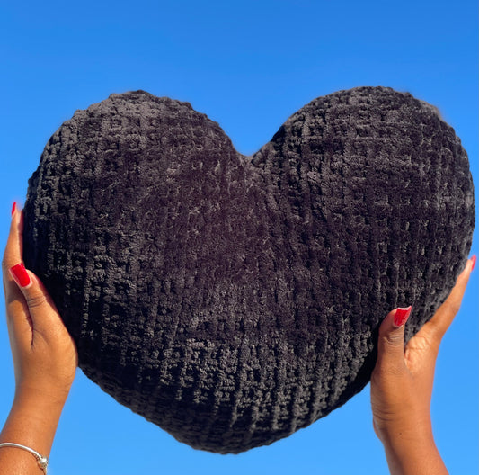 Midnight Black Knitted Heart Pillow (Made to Order)