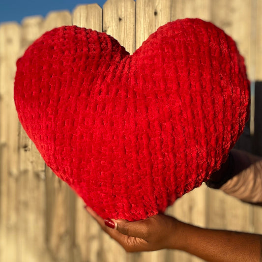 Cherry Red Knitted Heart Pillow (Made to Order)