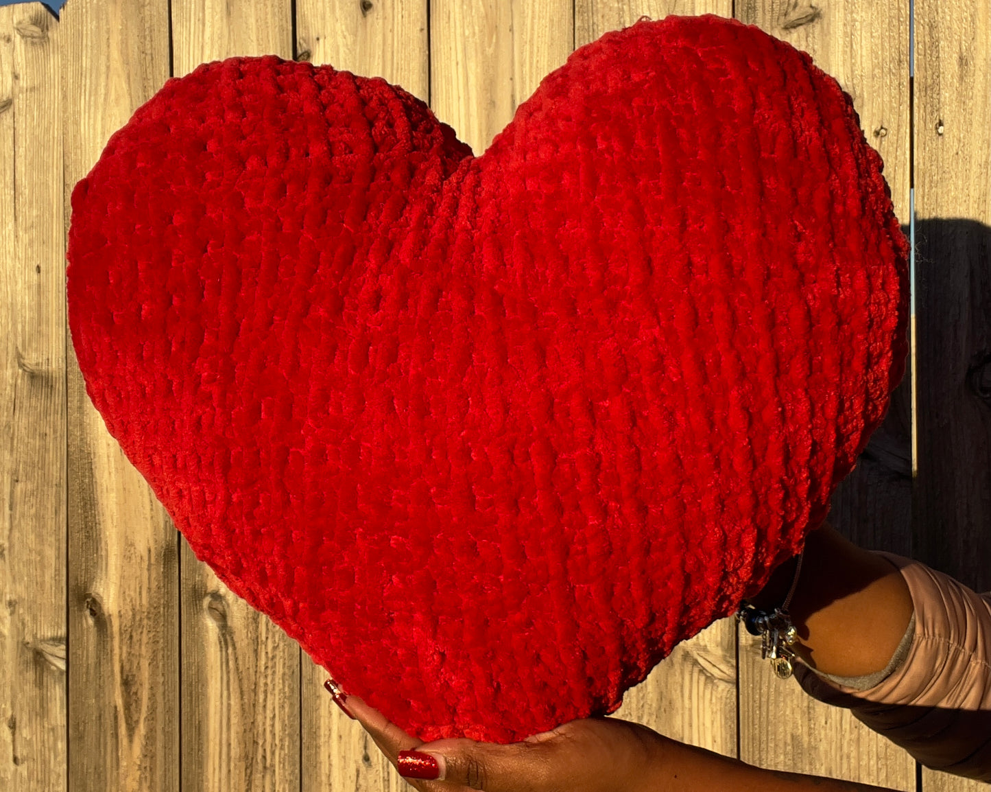 Cherry Red Knitted Heart Pillow (Made to Order)