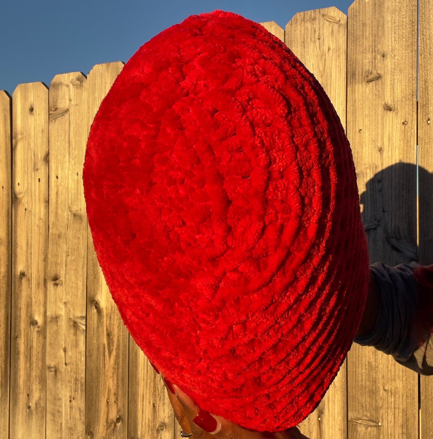 Cherry Red Knitted Heart Pillow (Made to Order)