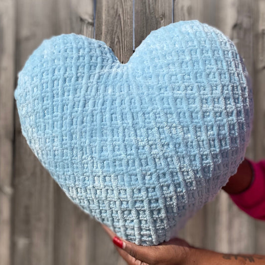 Sky Blue Knitted Heart Pillow (Made to Order)
