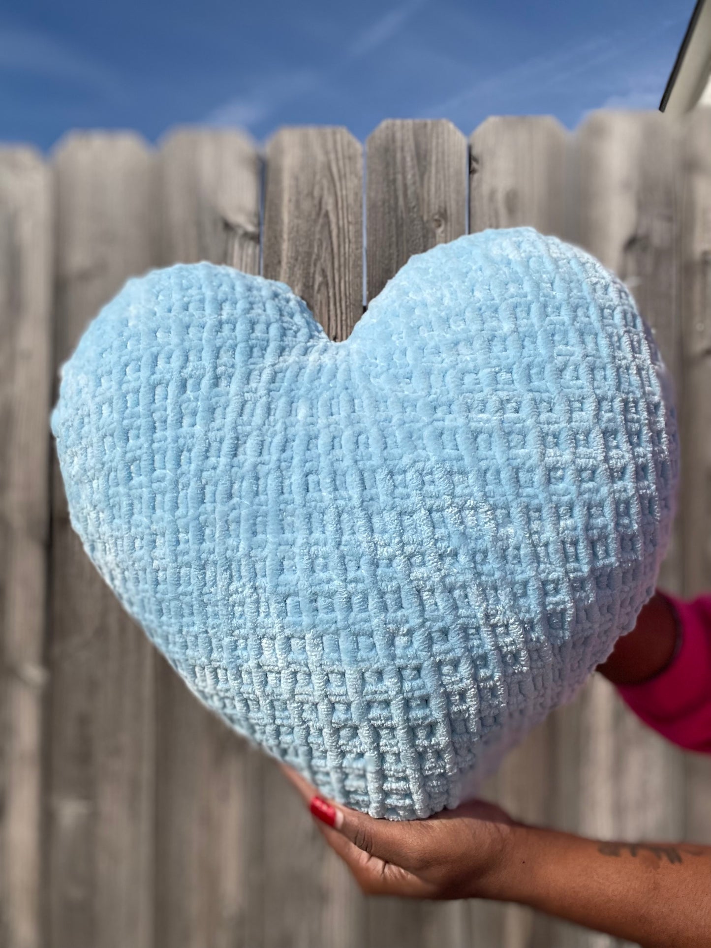 Sky Blue Knitted Heart Pillow (Made to Order)