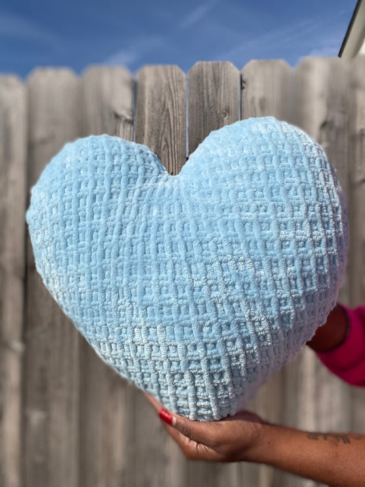 Sky Blue Knitted Heart Pillow (Made to Order)
