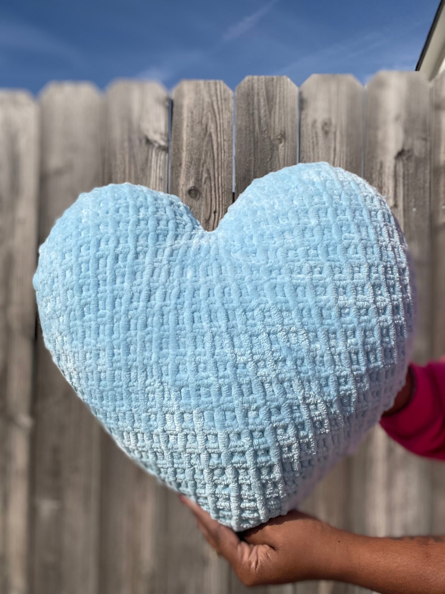 Sky Blue Knitted Heart Pillow (Made to Order)