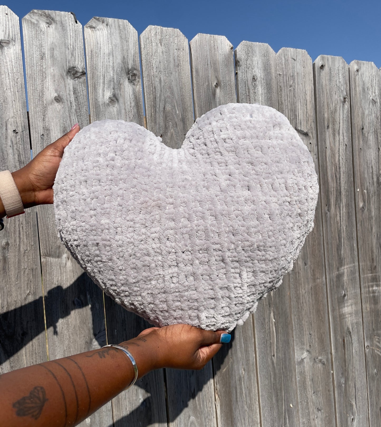 Smoky Grey Knitted Heart Pillow (Made to Order)
