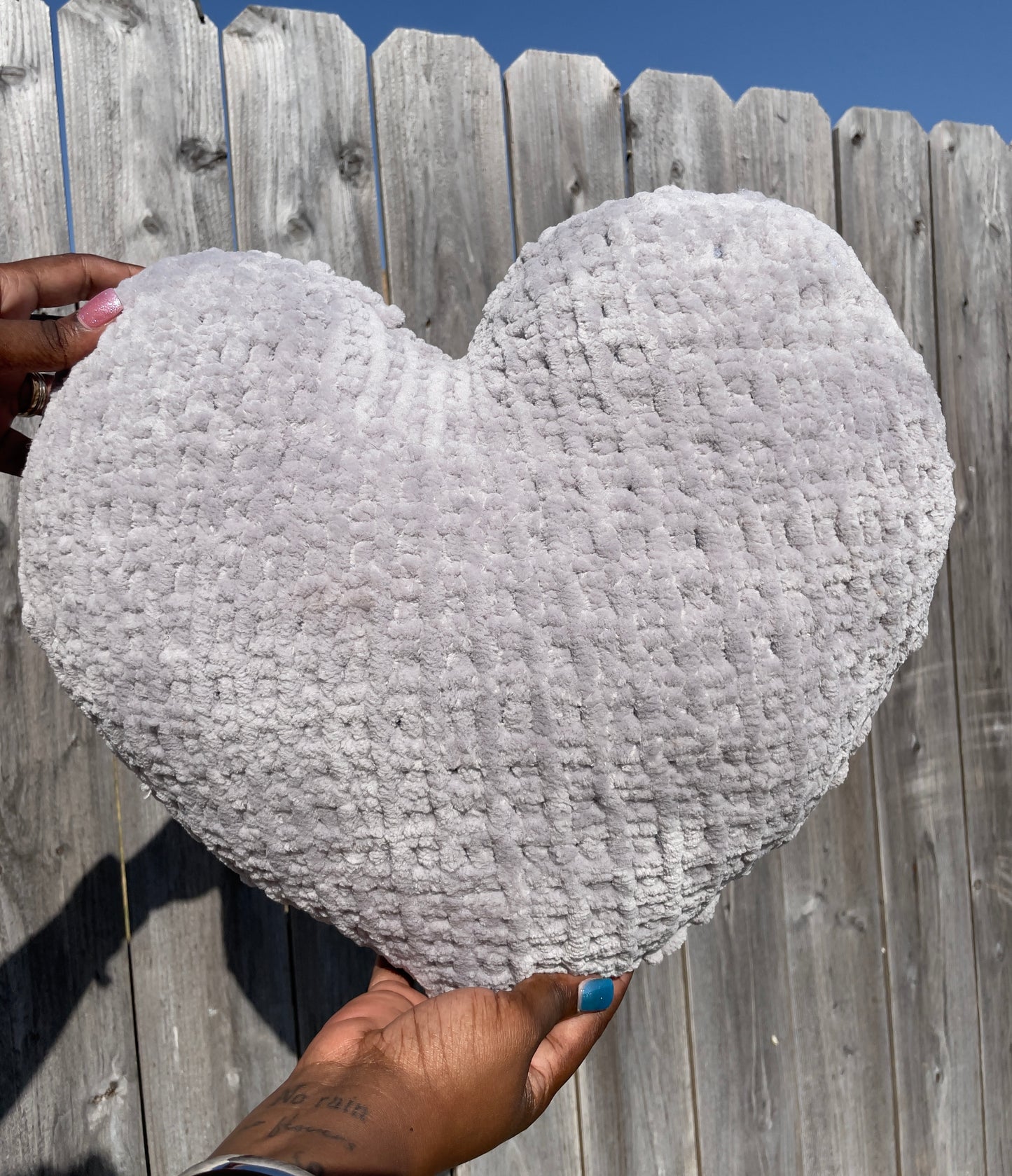 Smoky Grey Knitted Heart Pillow (Made to Order)
