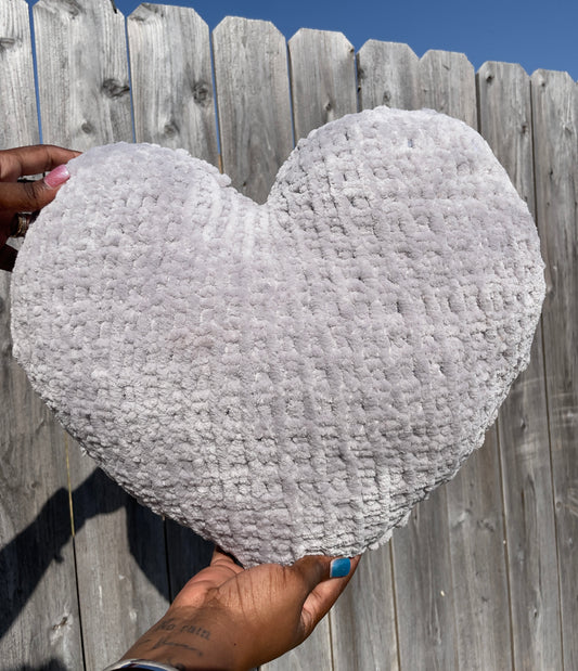 Smoky Grey Knitted Heart Pillow (Made to Order)