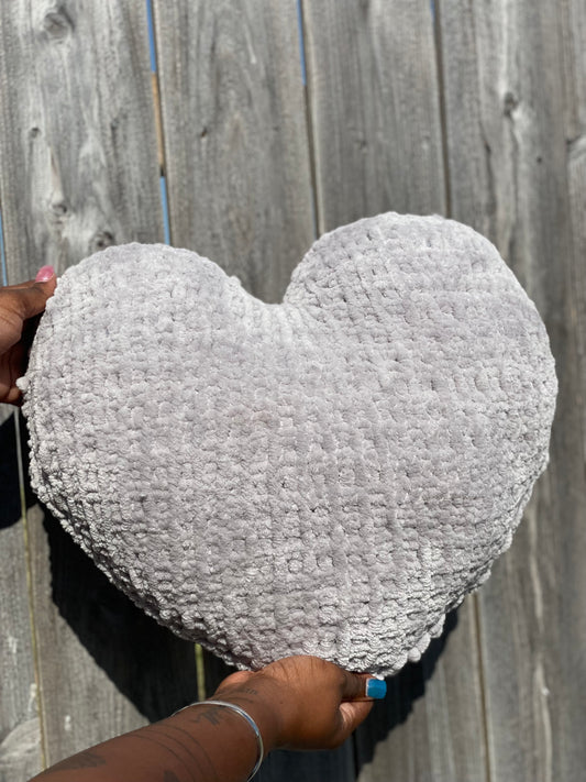 Smoky Grey Knitted Heart Pillow (Made to Order)