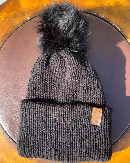 Black Amethyst Single Pom Pom Beanie (Made to Order)