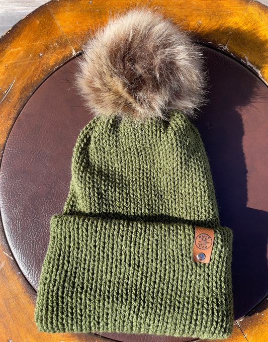 Olive Green Single Pom Pom Beanie (Made to Order)