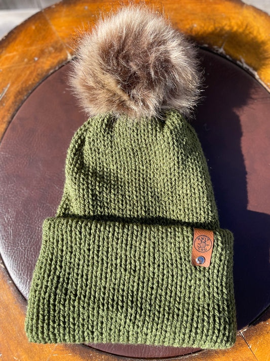 Olive Green Single Pom Pom Beanie (Made to Order)
