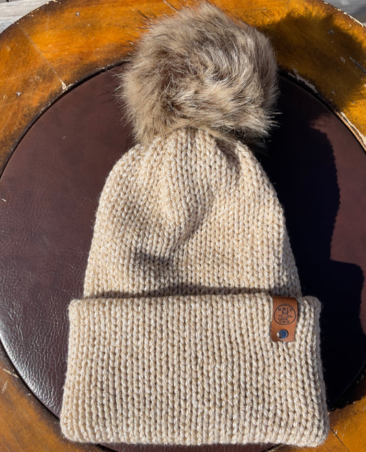 Warm Beige Single Pom Pom Beanie (Made to Order)