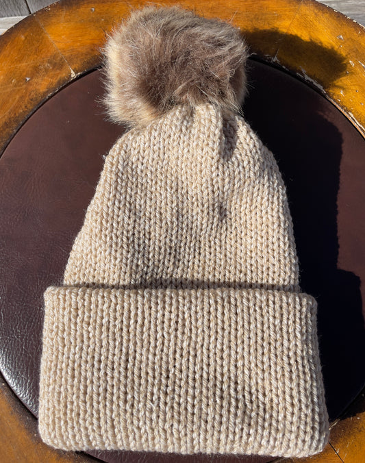 Warm Beige Single Pom Pom Beanie (Made to Order)