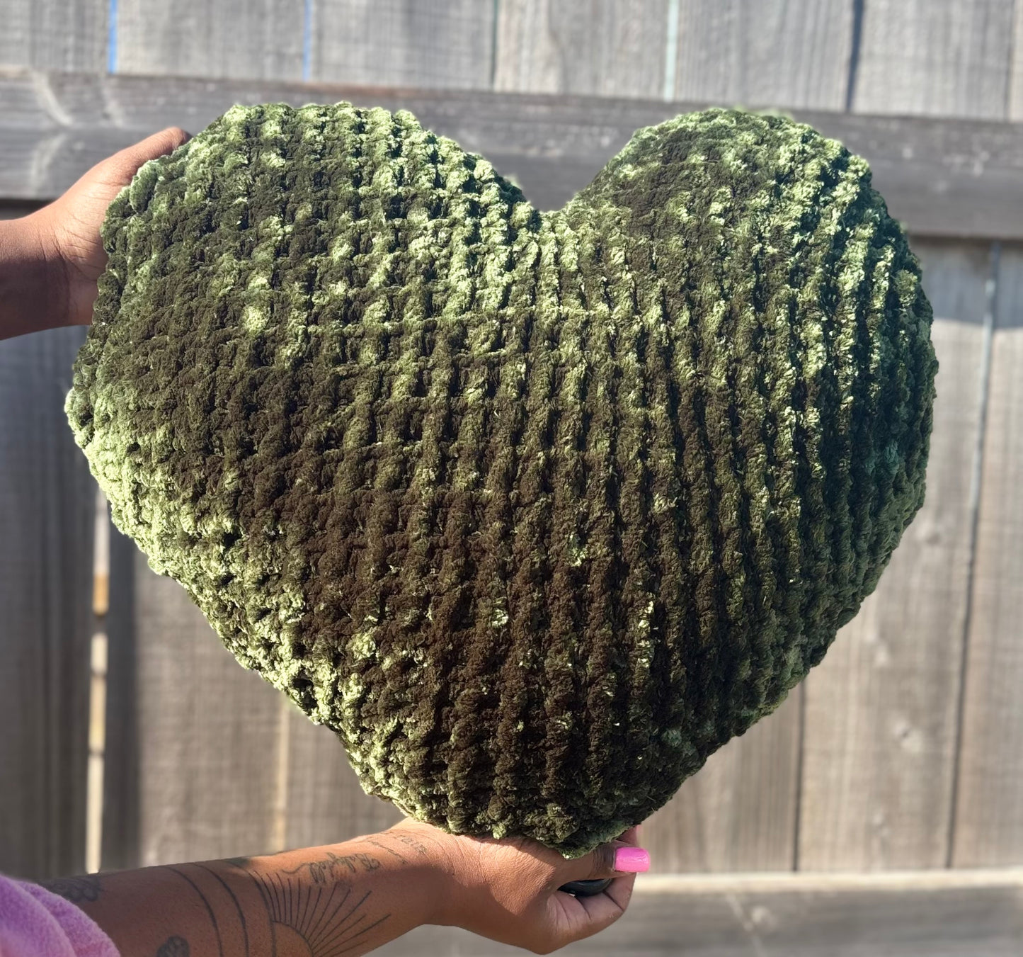 Evergreen Velvet Knitted Heart Pillow (Made to Order)
