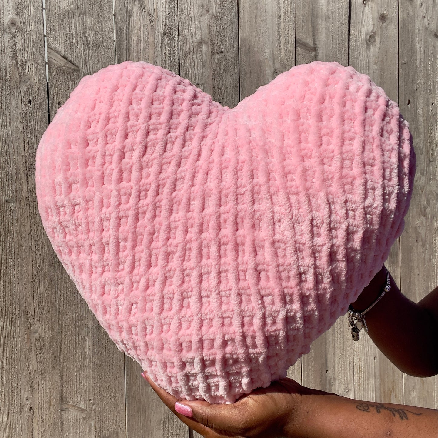 Pretty in Pink Knitted Heart Pillow (Made to Order)