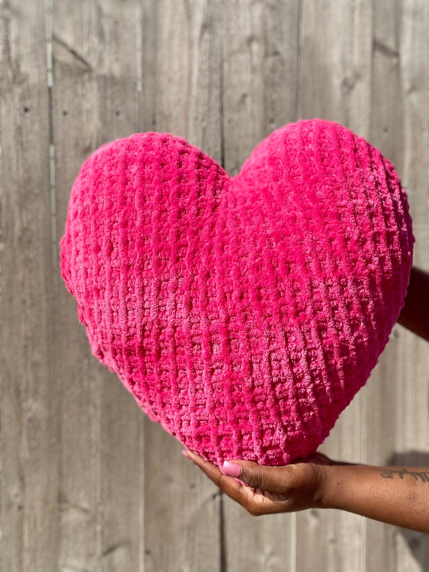 Hot Pink Knitted Heart Pillow (Ready to Ship)