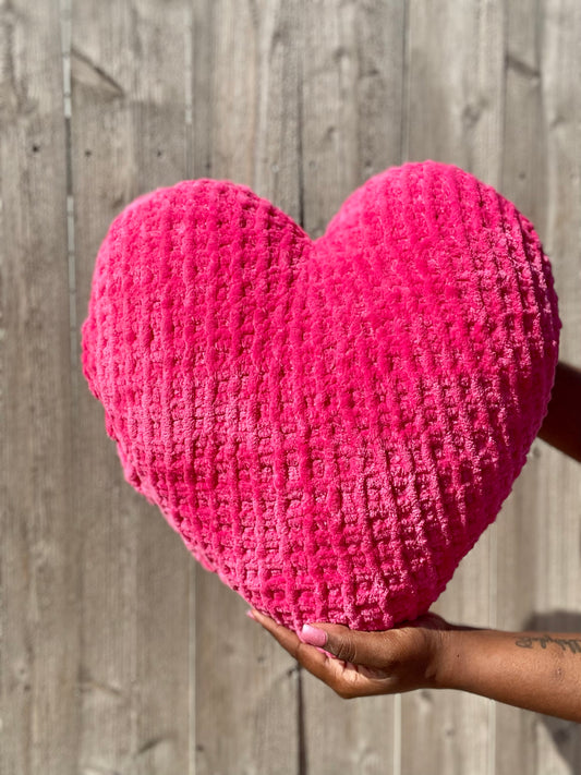 Hot Pink Knitted Heart Pillow (Ready to Ship)